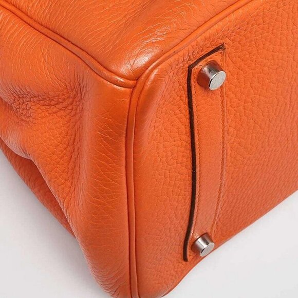 Hermes 35cm Orange Clemence Leather Palladium Plated Birkin Bag - Picture 7 of 12